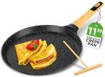 NutriChef 11” Non-Stick Crepe Pan with Wooden Spreader, Durable Marble Coated Dosa Pan, Bakelite And Wood Handle With Induction Bottom, Easy-to-Clean, Stain-Resistant (Black Marble)