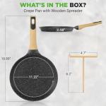 NutriChef 11” Non-Stick Crepe Pan with Wooden Spreader, Durable Marble Coated Dosa Pan, Bakelite And Wood Handle With Induction Bottom, Easy-to-Clean, Stain-Resistant (Black Marble)