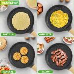 NutriChef 11” Non-Stick Crepe Pan with Wooden Spreader, Durable Marble Coated Dosa Pan, Bakelite And Wood Handle With Induction Bottom, Easy-to-Clean, Stain-Resistant (Black Marble)