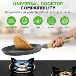 NutriChef 11” Non-Stick Crepe Pan with Wooden Spreader, Durable Marble Coated Dosa Pan, Bakelite And Wood Handle With Induction Bottom, Easy-to-Clean, Stain-Resistant (Black Marble)