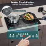 Induction Cooktop with 2 Burners, Horizontal Electric Stove, Built-In Induction Cooker, 1800W Sensor Touch Electric Cooktop, 18 Power Levels, Timer, Safety Lock, 120V, 20 Inch