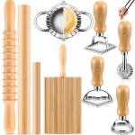 9 Pcs Gnocchi Pasta Making Tools kit - Gnocchi Board, Pasta Cutter, Ravioli Stamp, Wood Threaded Pasta Roller Pin Set, Noodle and Dumplings Maker, Homemade Kitchen Gift for Pasta Lovers