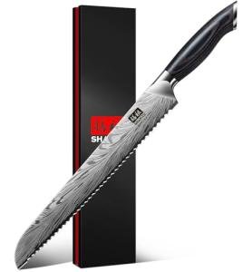 SHAN ZU 10 inch Bread Knife in Powder Steel, Serrated Bread Knife for Homemade Bread Sourdough Ultra Sharp Bread Slicer Knives with Ergonomic Pakkawood Handle for Sourdough, Turkey and Fruit