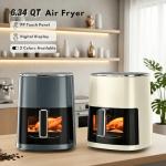 Air Fryer 6QT with Clear Window, 12-in-1 Air Fryer Oven, Square Airfryer, Air Fry, Roast, Reheat, Dehydrate, Bake, Steam, 400°F Rapid Air Crispy Technology, Beige