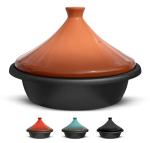 KooK Moroccan Tagine, Enameled Cast Iron Cooking Pot, Tajine with Ceramic Cone-Shaped Closed Lid, 3.3 QT, (Terracotta)