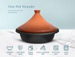 KooK Moroccan Tagine, Enameled Cast Iron Cooking Pot, Tajine with Ceramic Cone-Shaped Closed Lid, 3.3 QT, (Terracotta)