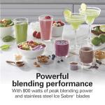 Hamilton Beach Wave Action Blender for Smoothies, Stainless Steel Ice Sabre Blades, 40oz Glass Jar, 20oz Blend-In Portable Travel Jar, 800 Watts, Quiet Design, Gray (58181)