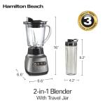 Hamilton Beach Wave Action Blender for Smoothies, Stainless Steel Ice Sabre Blades, 40oz Glass Jar, 20oz Blend-In Portable Travel Jar, 800 Watts, Quiet Design, Gray (58181)