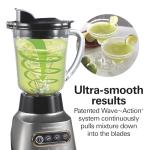 Hamilton Beach Wave Action Blender for Smoothies, Stainless Steel Ice Sabre Blades, 40oz Glass Jar, 20oz Blend-In Portable Travel Jar, 800 Watts, Quiet Design, Gray (58181)