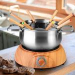 Set of 6 Stainless Steel Fondue Forks, 9.5 Inches Cheese Fondue Sticks Smore Sticks with Wooden Handle Heat Resistant for Chocolate Fountain Cheese Fondue Roast Marshmallows Fruits