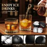 Electric Whiskey Smoker Kit with 7 Light Modes,Rechargeable Cocktail Smoker with 2 Wooden Bourbon Glasses,10 Natural Wood Chips,Food-Grade Stainless Steel Ice Cubes & Mold,Gift for Men, Dad, Husband