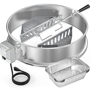 onlyfire Upgrade Stainless Steel Rotisserie Ring Kit for Weber 22-inch Kettle Charcoal Grills, Comes with Charcoal Baskets and 10 Pack Drip Pans