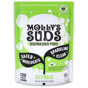 Molly's Suds Dishwasher Pods | Clean Dishwasher Detergent, Cuts Grease & Rinses Clean (Residue-Free) for Sparkling Dishes | 120 Auto-Release Tabs (Citrus)