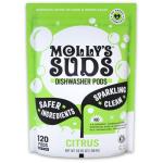 Molly's Suds Dishwasher Pods | Clean Dishwasher Detergent, Cuts Grease & Rinses Clean (Residue-Free) for Sparkling Dishes | 120 Auto-Release Tabs (Citrus)