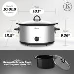 Kitchen Elite 6 Quart Slow Cooker for Large Families, Stainless Steel Crock Pot with 3 Heat Settings, Dishwasher-Safe Ceramic Pot & Tempered Glass Lid