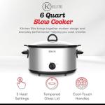 Kitchen Elite 6 Quart Slow Cooker for Large Families, Stainless Steel Crock Pot with 3 Heat Settings, Dishwasher-Safe Ceramic Pot & Tempered Glass Lid