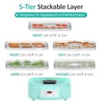 Prenafla Food Dehydrator Machine - 5 Trays Dehydrator with Digital Adjustable Timer & Temperature Control, 200W Electric Dryer for Food and Jerky, Fruit, Dog Treats, Herbs, Snacks (5 Trays)