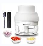 Electric Garlic Chopper Mini, Garlic Masher Crusher Mincer, Mini Food Processor Small with Garlic Peeler And Spoon, 100ML/3.3FL OZ, White