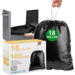 18 Gallon 100 Count Compactor Kitchen Trash Bags 1.2 Mil THICK with Reinforced Drawstring | Heavy Duty Perfect Fit for 13-18 Gallon & Most Kitchen Compactors | Tear & Leak Resistant | Black