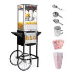 ROVSUN Popcorn Machine with Cart, Wheels & 8 Ounce Kettle Makes Up to 32 Cups, Popcorn Maker w/Candy Dispensers Scoop Oil Spoon & 3 Popcorn Cups Movie Theater Style for Commercial Home, ETL Certified