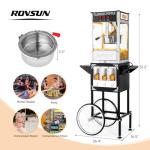 ROVSUN Popcorn Machine with Cart, Wheels & 8 Ounce Kettle Makes Up to 32 Cups, Popcorn Maker w/Candy Dispensers Scoop Oil Spoon & 3 Popcorn Cups Movie Theater Style for Commercial Home, ETL Certified
