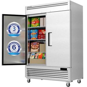 Coolake 54" W Commercial Freezer, 49 Cu Ft Solid Door Upright Freezer with 8 Adjustable Shelves, -13°F ~ -5°F, Frost-free Stainless Steel Industrial Reach-in Freezer for School Restaurant Prep Kitchen