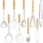 Large Silicone Cooking Utensils Set - Heat Resistant Silicone Kitchen Utensils for Cooking w Wooden Handles, Spatula Set, Kitchen Utensil Gadgets Sets for Non-Stick Cookware, BPA Free (Cream White)