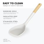 Large Silicone Cooking Utensils Set - Heat Resistant Silicone Kitchen Utensils for Cooking w Wooden Handles, Spatula Set, Kitchen Utensil Gadgets Sets for Non-Stick Cookware, BPA Free (Cream White)