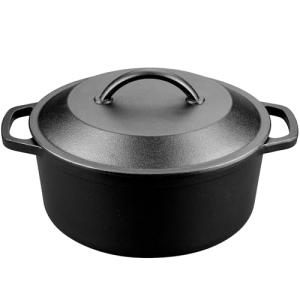 VORRINGARD Pre-Seasoned Cast Iron Dutch Oven with Lid, Round and Dual Handles, for Stovetop, Camping, Grill, Induction, Electric, Black, 6qt