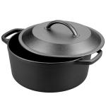 VORRINGARD Pre-Seasoned Cast Iron Dutch Oven with Lid, Round and Dual Handles, for Stovetop, Camping, Grill, Induction, Electric, Black, 6qt