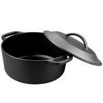 VORRINGARD Pre-Seasoned Cast Iron Dutch Oven with Lid, Round and Dual Handles, for Stovetop, Camping, Grill, Induction, Electric, Black, 6qt
