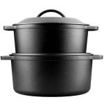 VORRINGARD Pre-Seasoned Cast Iron Dutch Oven with Lid, Round and Dual Handles, for Stovetop, Camping, Grill, Induction, Electric, Black, 6qt