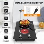 Nafewin 2 Burner Electric Cooktop, 2100W Electric Stove Top Hot Plate, 12 inch Countertop Burner & Built-In Stove Top, 9 Levels of Power, Knob Control, Timer & Kid Safety Lock, Residual Heat Warning