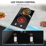 Nafewin 2 Burner Electric Cooktop, 2100W Electric Stove Top Hot Plate, 12 inch Countertop Burner & Built-In Stove Top, 9 Levels of Power, Knob Control, Timer & Kid Safety Lock, Residual Heat Warning