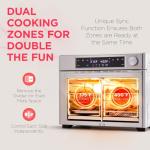 Ivation Dual Zone Air Fryer French Door Oven - 32 Quatity Convection Toaster Combo, 10-in-1 Multifunction Up to 450° - 1800W - Temperature Control, Timer - Stainless Steel - Dehydrate, Bake, Roast