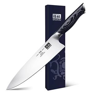 SHAN ZU 8 inch Japanese Chef Knife, Chefs Knife Kitchen Knives, Japanese Super Steel Sharp Chef's Knives with K133 Ergonomic Handle, Black Tortoise Genbu Series