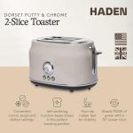 Haden Dorset 2 Slice Wide Slot Stainless Steel Toaster with Adjustable Browning Control & Non-Slip Feet, Putty & Chrome