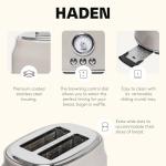 Haden Dorset 2 Slice Wide Slot Stainless Steel Toaster with Adjustable Browning Control & Non-Slip Feet, Putty & Chrome