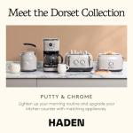 Haden Dorset 2 Slice Wide Slot Stainless Steel Toaster with Adjustable Browning Control & Non-Slip Feet, Putty & Chrome