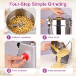 Yaofafa Grain Mill - 2500g High-Capacity Stainless Steel Grain Mill for Flour with 270° Swing for Easy Operation, Perfect for Kitchen and Coffee Shop to Grind Grains and Corn Efficiently