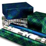 Hallmark Foil Holiday Wrapping Paper with Cut Lines on Reverse (3 Rolls: 60 sq. ft. ttl) Woodland Scene with Deer, Green and Navy Blue Plaid, Wreaths on Navy Blue