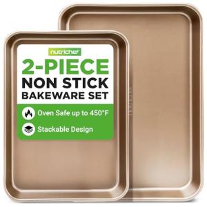 NutriChef 2 Piece Cookie Sheets for Baking, Nonstick Carbon Steel Baking Sheets - Durable, Thick, and Wrap Resistance, Easy to clean, Dishwasher & Oven Safe up to 450F