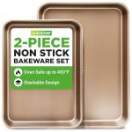 NutriChef 2 Piece Cookie Sheets for Baking, Nonstick Carbon Steel Baking Sheets - Durable, Thick, and Wrap Resistance, Easy to clean, Dishwasher & Oven Safe up to 450F