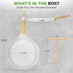 NutriChef 11” Non-Stick Crepe Pan with Wooden Spreader, Durable Marble Coated Dosa Pan, Bakelite And Wood Handle With Induction Bottom, Easy-to-Clean, Stain-Resistant (White Cream Marble)