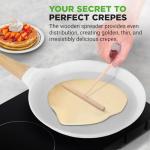 NutriChef 11” Non-Stick Crepe Pan with Wooden Spreader, Durable Marble Coated Dosa Pan, Bakelite And Wood Handle With Induction Bottom, Easy-to-Clean, Stain-Resistant (White Cream Marble)