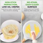 NutriChef 11” Non-Stick Crepe Pan with Wooden Spreader, Durable Marble Coated Dosa Pan, Bakelite And Wood Handle With Induction Bottom, Easy-to-Clean, Stain-Resistant (White Cream Marble)