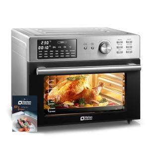 Kitchen in the box 32QT Extra Large Air Fryer Toaster Oven Combo, 21-in-1 Countertop Convection Toaster Oven with Rotisserie and Dehydrate, 6 Accessories, 1800W Dual Cook Preset (Silver)