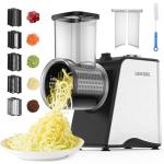 Electric Cheese Grater - 250W Electric Slicer Shredder Salad Maker with 5 Blades for Cheese, Vegetables, Fruits, and Salad, Easy One-Touch Control，5 in 1，Silver