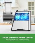 Electric Cheese Grater - 250W Electric Slicer Shredder Salad Maker with 5 Blades for Cheese, Vegetables, Fruits, and Salad, Easy One-Touch Control，5 in 1，Silver