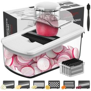 Cambom Mandoline Slicer Vegetable Slicer With 2 L Container for Potatoes, Tomatoes, Cucumbers, Carrots With 10 Blades White